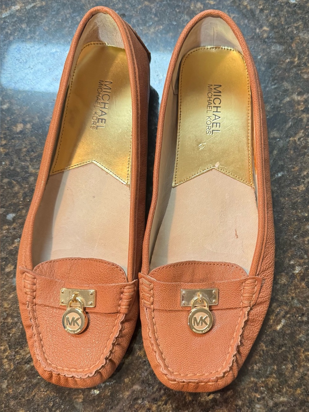 Michael Kors Women's Orange-Tan Leather MK Charm Loafers